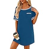 Ekouaer Cotton Nightgowns for Women Soft Sleepwear Comfy Short Sleeve Sleep Shirts Crew Neck Night Shirts with Pocket S-3XL