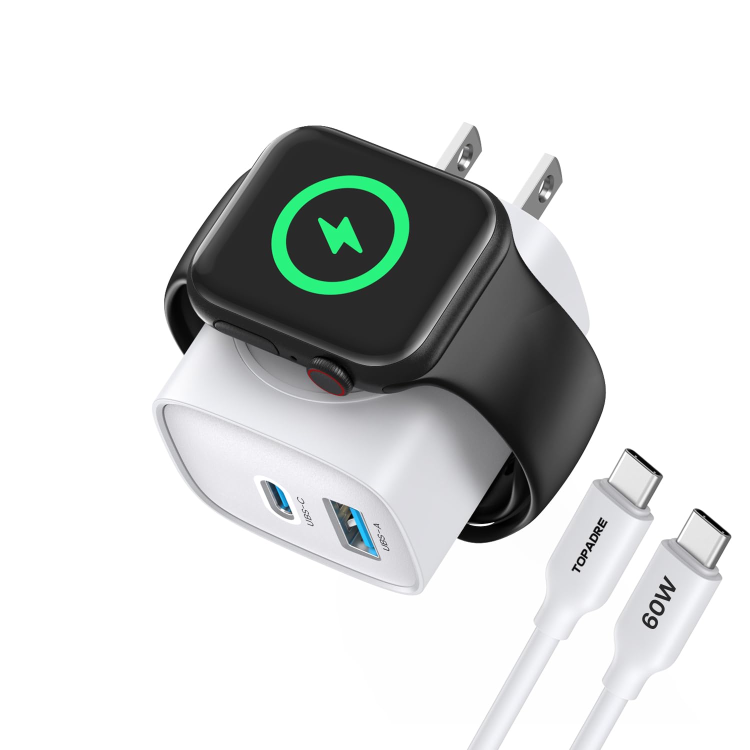 TOPADRE TOPADRE Charger for Apple Watch, USB C Charger Block, 3-in-1 20W Fast Charging, Portable Plug Travel Essential Charge for iWatch Ultra/SE/ 10/9/ 8/7/ 6, iPhone 16/16 Pro/ 15 Series, White