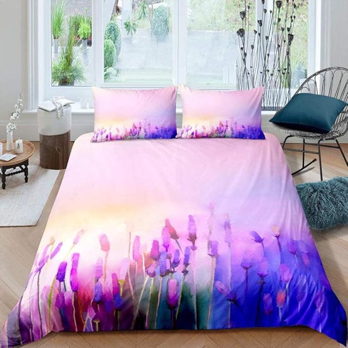 Edredón infantil Imagen creativa 3D Planta flores lavanda rosa púrpura