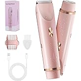 2-in-1 Bikini Trimmer for Women, Bikini Shaver with Dual Heads, Body and Facial Hair Removal, Rechargeable Cordless Electric Razors for Face Chin Pubic Underarm Legs, IPX7 Waterproof, Pink