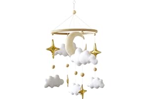 Emmnnic Baby Mobile for Crib - Handmade Modern Boho Baby Mobiles for Bassinet Felt Nursery Mobile Gender Neutral - Gold Moon and Stars - Girl Cribs Decorations