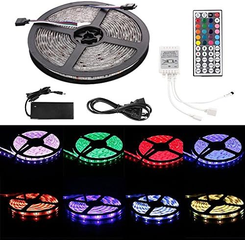 Flexible LED Strip Light, 10M 600 LED Rope Light RGB 5050 Waterproof LED Lamp + 44 Key IR Remote + 12V 5A Power Supply for Home Garden Lighting and Decoration (Not waterproof (for indoor use only))