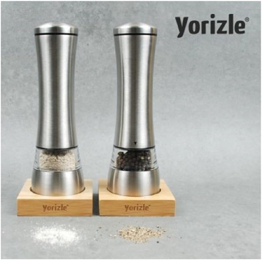 Yorizle High Quaility Electric Salt & Pepper Mill Glinder 1P + Premium Bamboo Pedestal