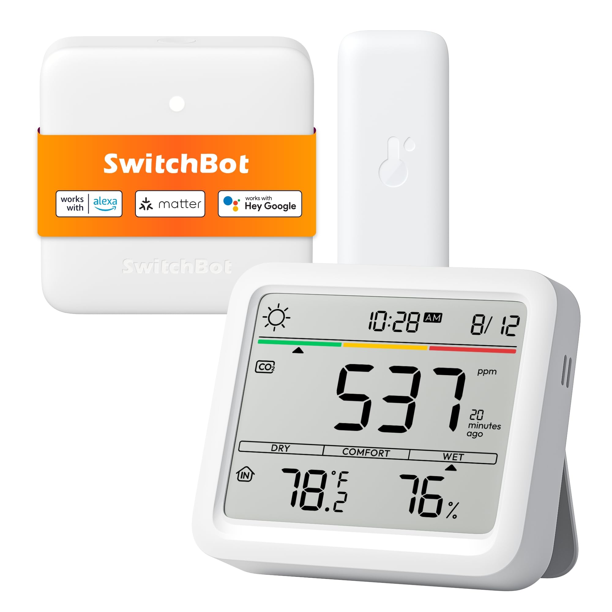 Photo 1 of Air Quality Monitor Indoor 5-in-1 Meter Pro CO2 Detector, CO2 Alarm, CO2 Monitor with APP, Large Display, Bluetooth Air Quality Tester for Home, Office,Car (Meter Pro CO2+Outdoor Meter+Hub Mini)