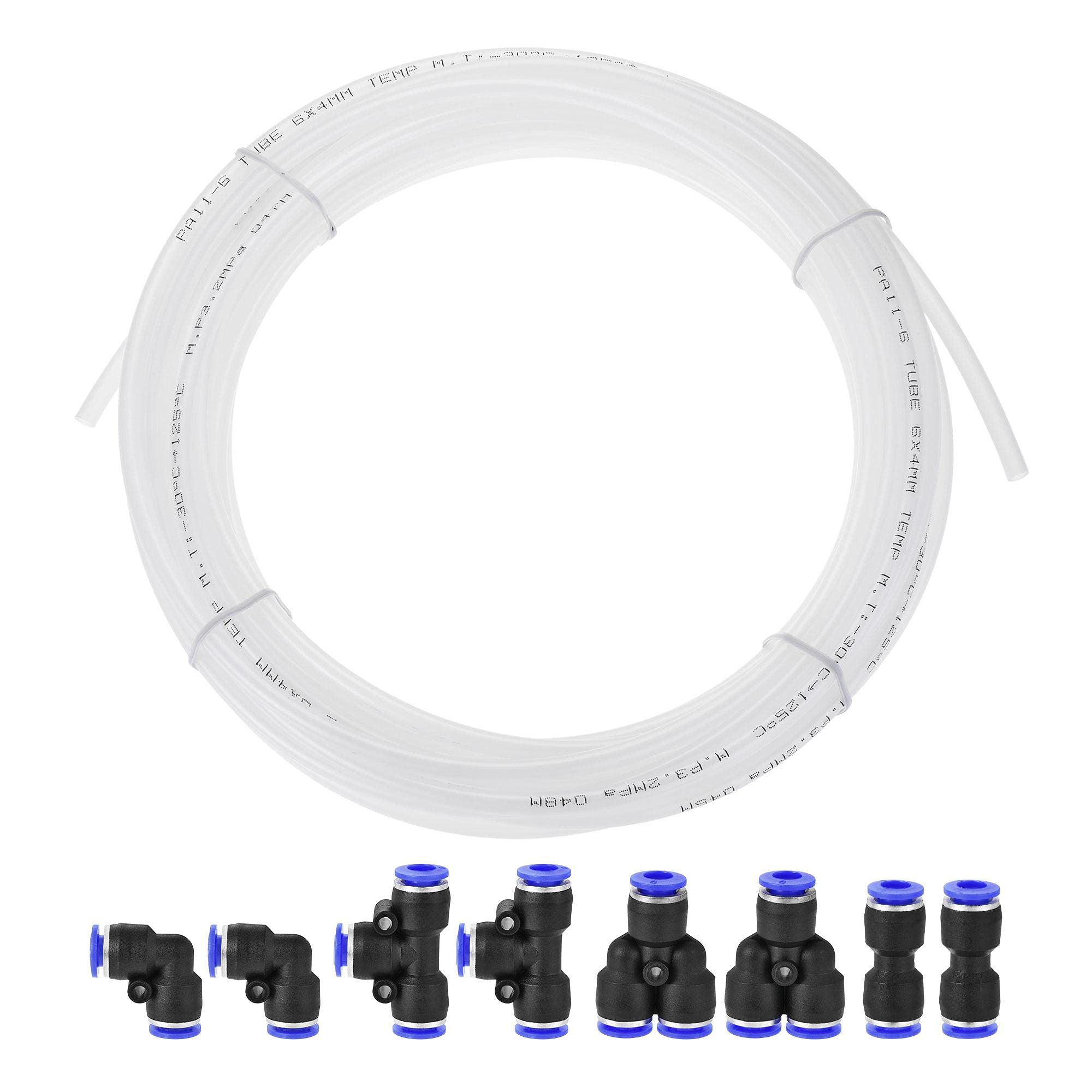 sourcing map Pneumatic 6mm OD Nylon Air Hose Tubing Kit 10 Meters White with 8 Pcs Push to Connect Fittings