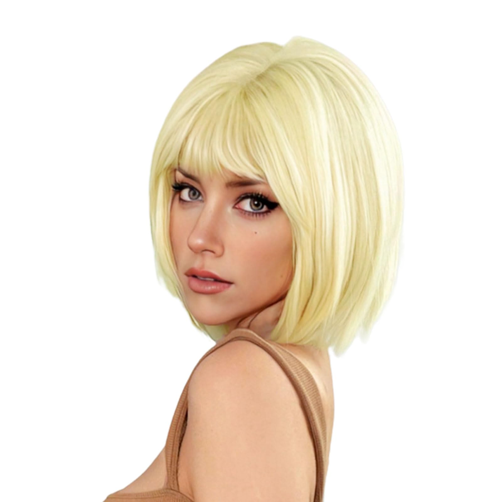 EUPSIIU Platinum Blonde Bob Wig with Bangs, 14 inch Short Bob Synthetic Wig for Daily Party, Halloween and Christmas