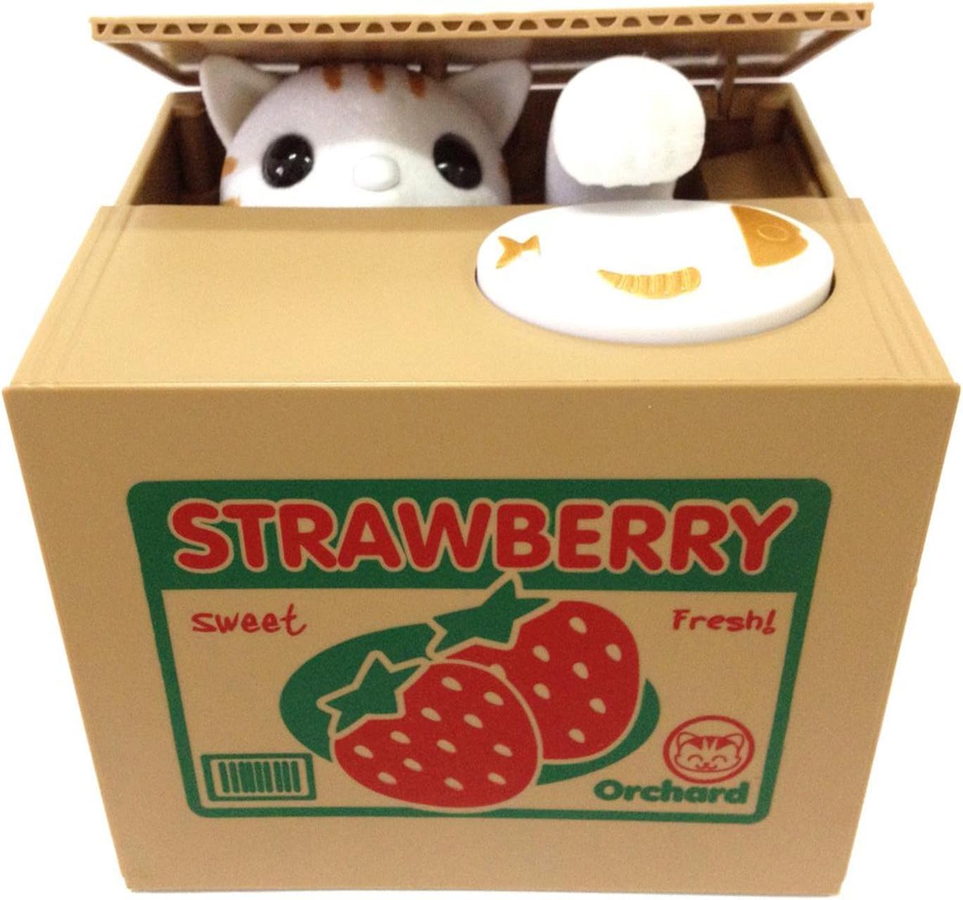 【UNTIL YOU】Cute Stealing Coins Cents Penny Cat Money Box Saving Money Collecting Money Piggy Bank for Kids Kids (Cute Strawberry Cat)