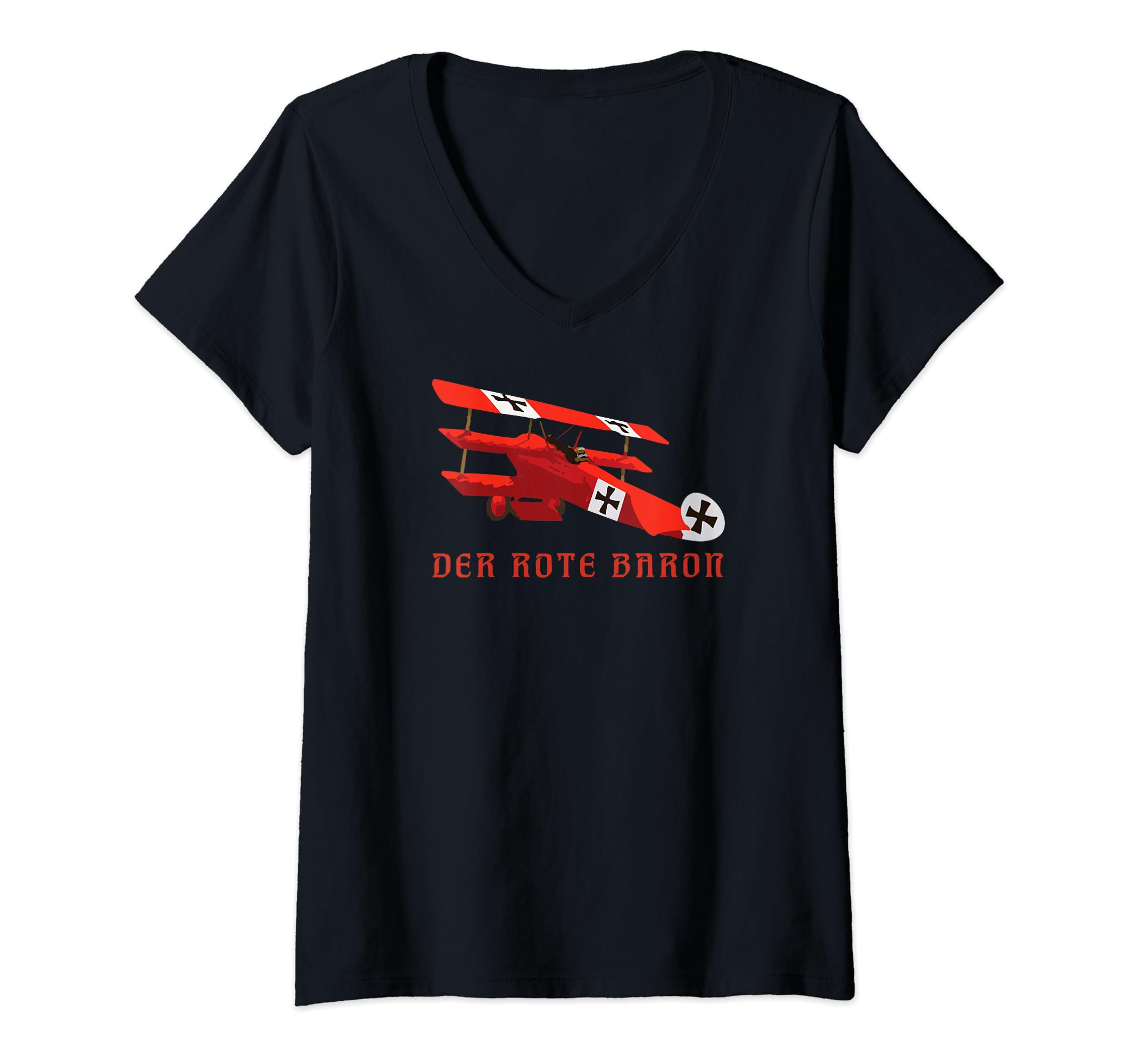 Red Rote Baron Fokker DR1 Triplane WWI Fighter Plane V-Neck T-Shirt