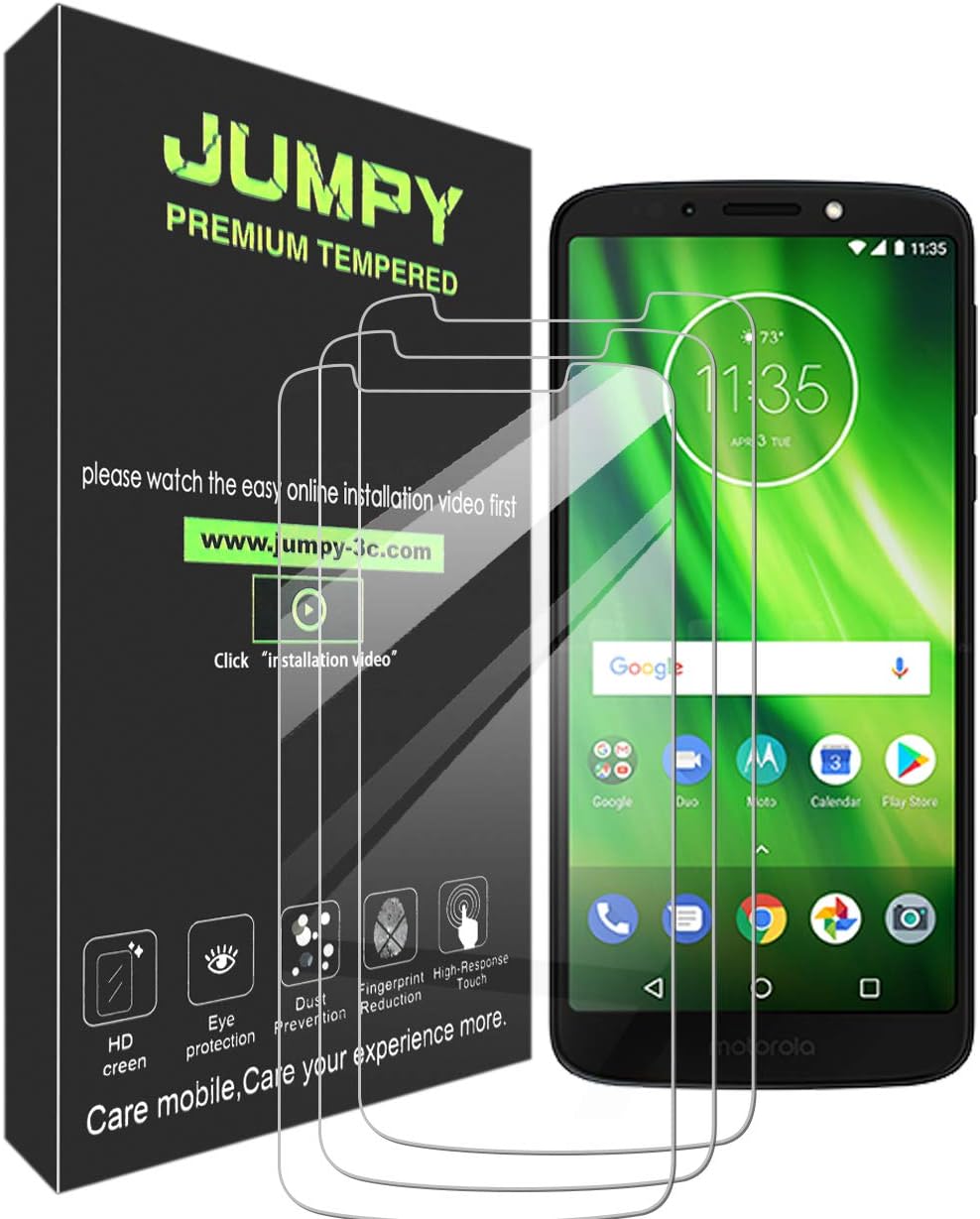 [3-Pack] JUMPY for Moto G6 Play Screen Protector, [Tempered Glass] with Lifetime Replacement Warranty