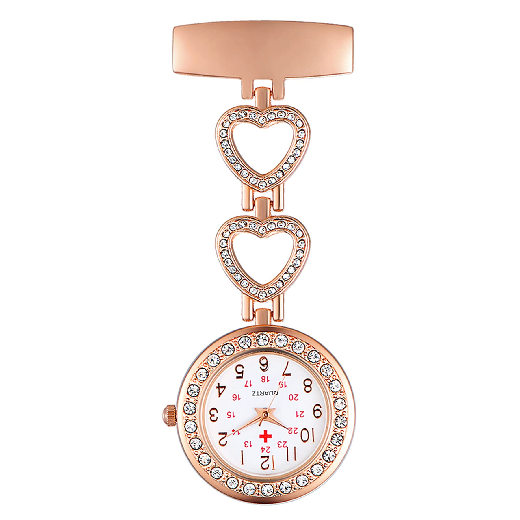 Avaner Women's Pin on Fob Watch, Stainless Steel Quartz Nurse Watch, Flower Shape Lapel Watch, Hanging Pocket Watch with Second Hand