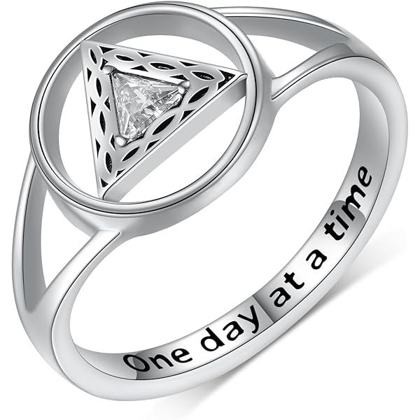 thumbnail image 2 of Sobriety Ring Sterling Silver - AA Alcoholics Anonymous Recovery Circle Symbol Ring For Women 2 of 11