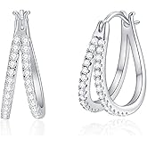 Hypoallergenic Hoop Earrings for Women, 14K Gold Plated Double Hoops Earrings with Cubic Zirconia Pave Cluster Lightweight Hoops Earrings for Lover Anniversary Birthday Christmas
