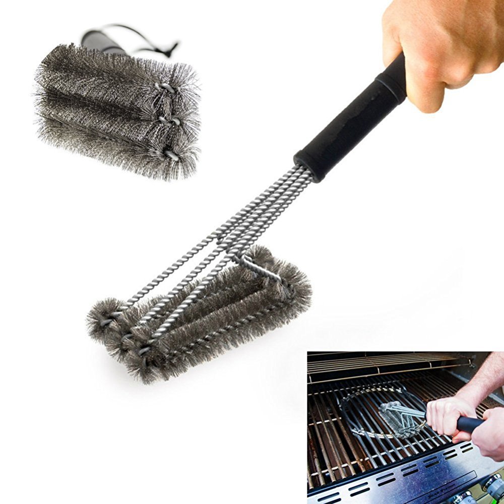 PePeng 18" Triangle Metal BBQ Grill Cleaning Brush, Heavy Duty 3-Branch Stainless Steel Barbecue Bristles Cleaner