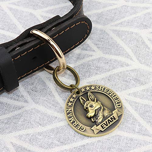 FunTags Bronze Breeds Customized Dog Head 3D Effect Dog ID Tag,High-Relief Copper Dog Tag,Personalized Stainless Steel Front&Back Laser Engraving Dog Name Tag,German Shepherd Tag