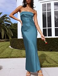 Realtix Satin Silk Backless Tube Tops Maxi Dress