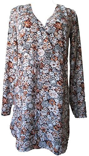 HiCollection Floral Loose Fit Long Sleeve V Neck Casual Dress Small