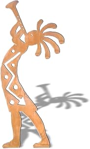 Sunland Artisans 18in Kokopelli Trumpeter Southwest Decor Rust Metal Yard-Garden-Planter Statue - Left Facing