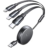 LISEN Multi Charging Cable, 3 in 1 Retractable Charging Cable, Retractable Car Charger with Type C/L/Micro USB Ports for iPhone 17 16 15 14 Pro Max/Samsung Galaxy S25/PS/Kindle, All Devices