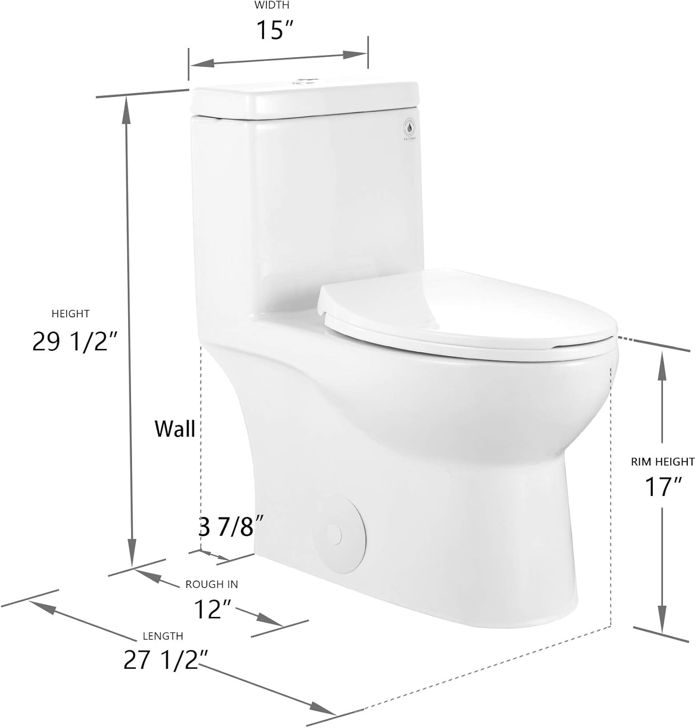 DeerValley DV-1F52816 Dual-Flush Elongated One-Piece Toilet, Soft Closing Seat Included, High-Efficiency, Comfort-Height, WaterSense, Cotton White - - 