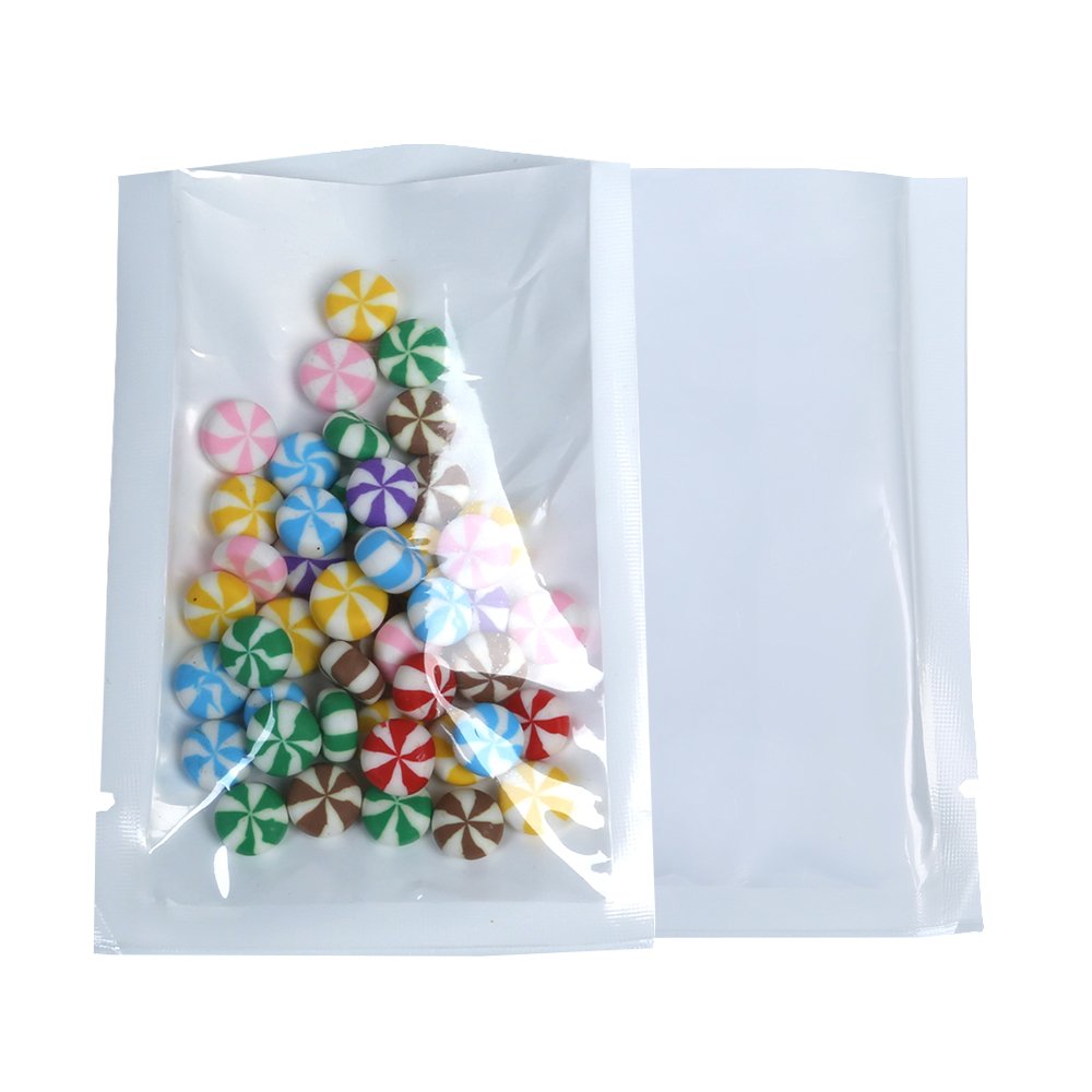 Pack of 100 Clear/White Open Top Bags Flat Pouch Sachet For Food Packaging Heat Sealant BPA Free(16x24CM (6.3x9.4 inch))