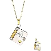 LUDKCCIR My Little Star Book Necklace for Daughter Son, Gifts from Mom Dad Necklaces for Women Men Openable with 6 Pages of Engraved Information Stainless Steel Jewelry for Love
