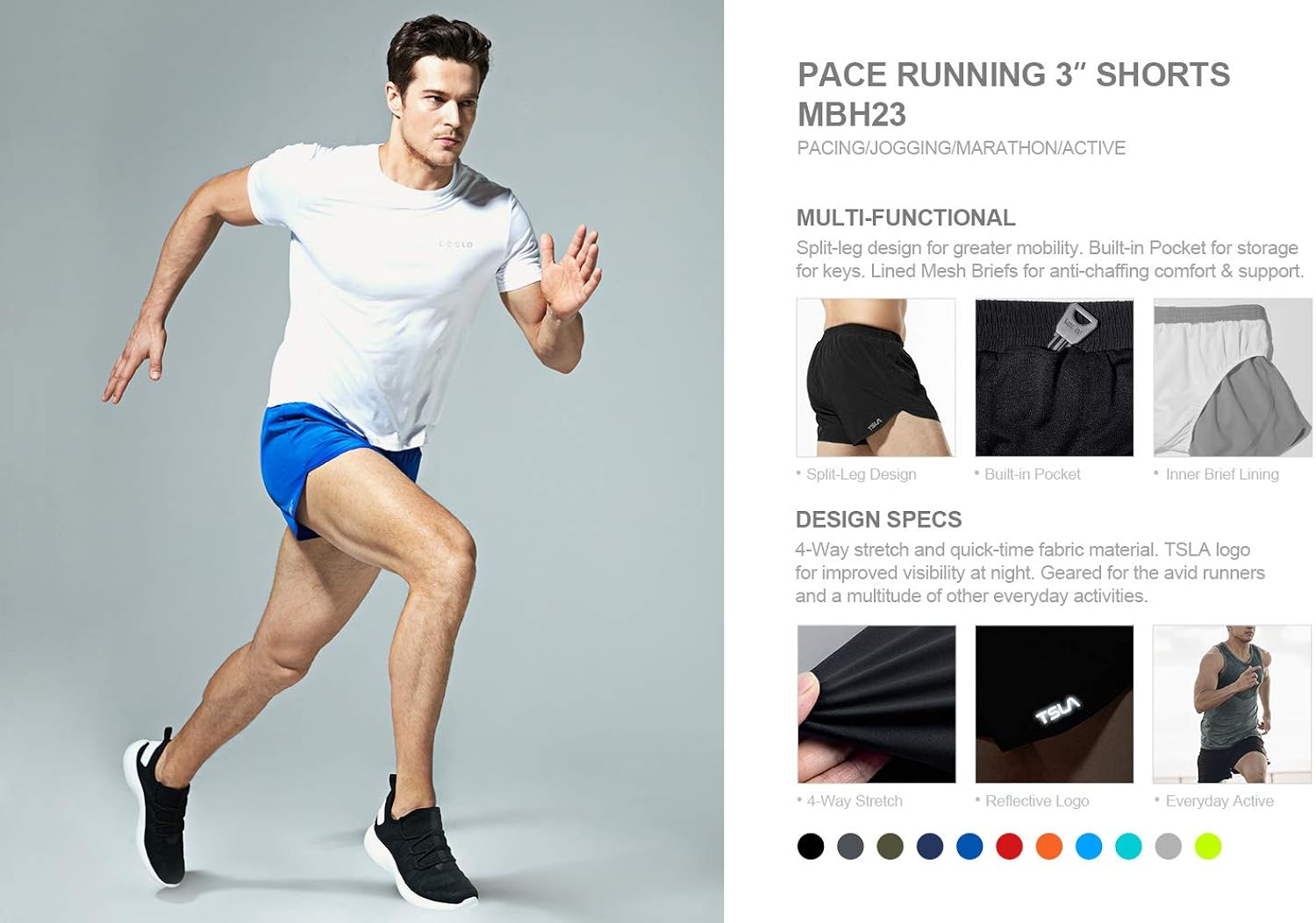 TSLA Men's Active Running Shorts, 3 Inch Quick Dry Mesh Jogging Workout Shorts, Gym Athletic Marathon Shorts with Pockets: Clothing