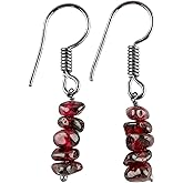 NJCRAFT Gemstone Chips Dangling Earrings, Stone 2-3 MM, Black Plated, Handmade Jewelry, Chakra Healing Crystals, Polished Nuggets Stones, Women Earrings, Gemstone Jewellry