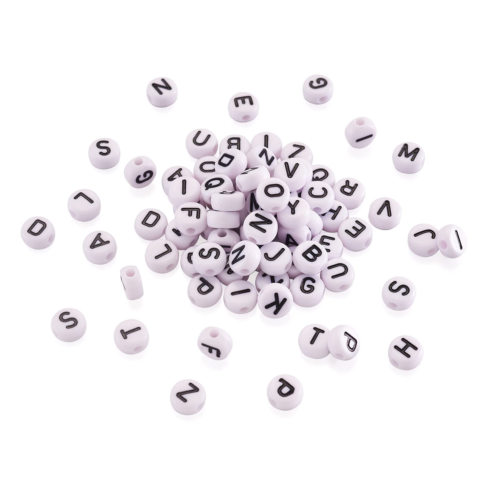 Beadthoven 50g/340pcs White Flat Round Acrylic Alphabet Beads 7x4mm Round Letter Loose Spacer Beads Mini Initials Pony Beads for Jewelry Making DIY Projects Friendship Name Bracelets Hole:0.5mm