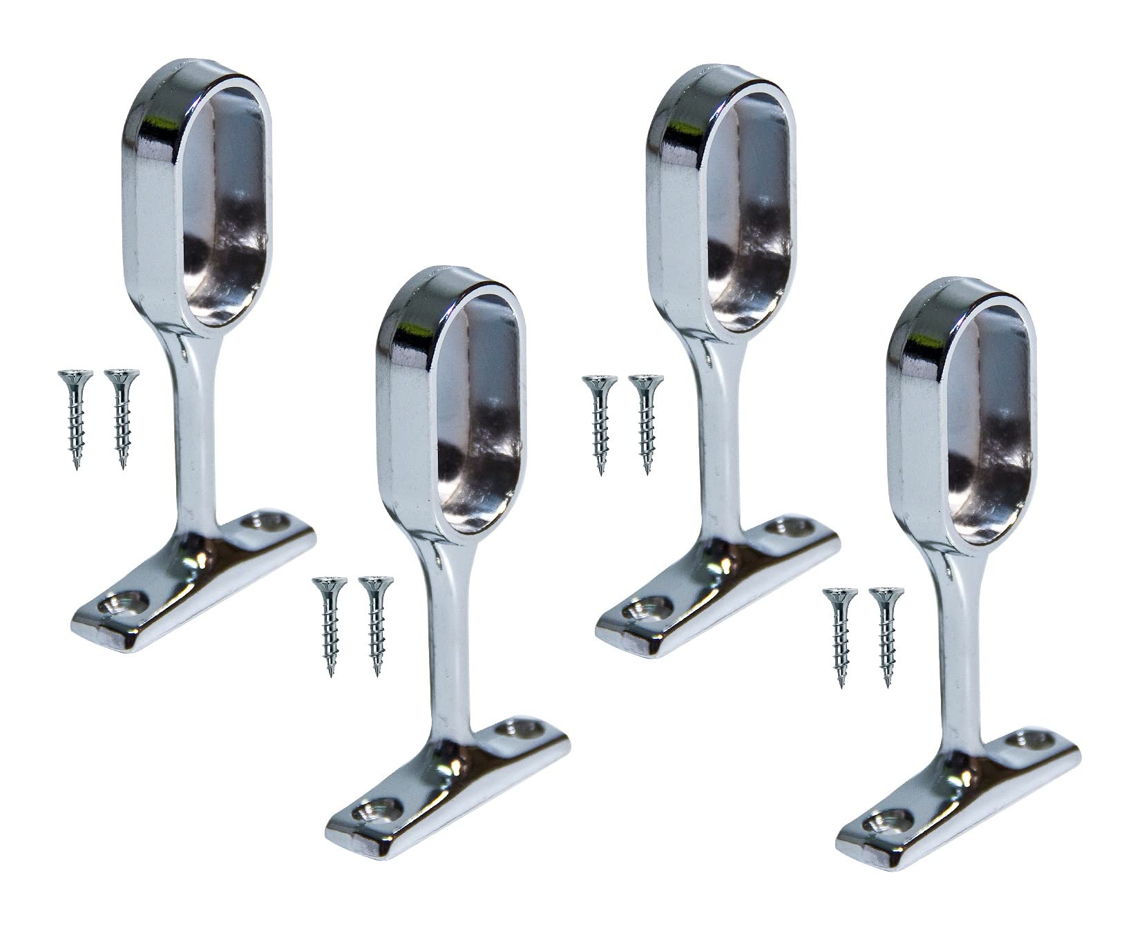 TERF® Polished Chrome Curtain Pole Oval End Bracket 30mm Curtain Rail Ceiling and Wall Mount Rod Holder Wardrobe Shower Curtain Closet Lever Rail Oval End Support with Fixing - Pack of 4