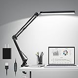 ODOM LED Desk Lamp, Adjustable Swing Arm Desk Light with Clamp, 10W Architect Metal Table Lamp, 3 Color Modes 10 Brightness L