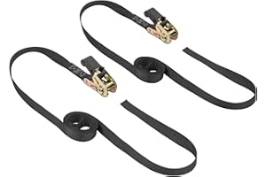 PowerTye MFG - Endless Ratchet Straps No Hooks, Premium Tie Down Straps for Motorcycle, Kayak, Truck & Trailer Use with Continuous Loop Design, 400 lb Working Load, 1in x 7ft Black 2-Pack