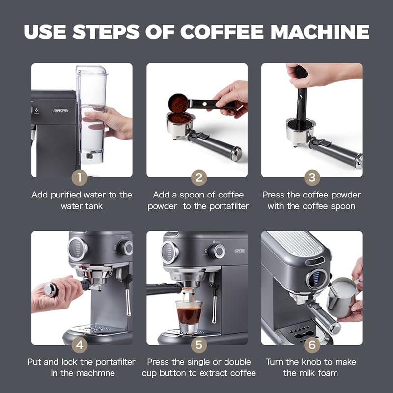 Cafelffe MK-601F 4-in-1 Capsule Coffee Machine with Milk Frother & Pitcher, Hot/Cold Brew Espresso Coffee Maker Compatible with Nes/DG Pods/ESE Pod/Ground Coffee,Compact for Home/Office Use,Gray