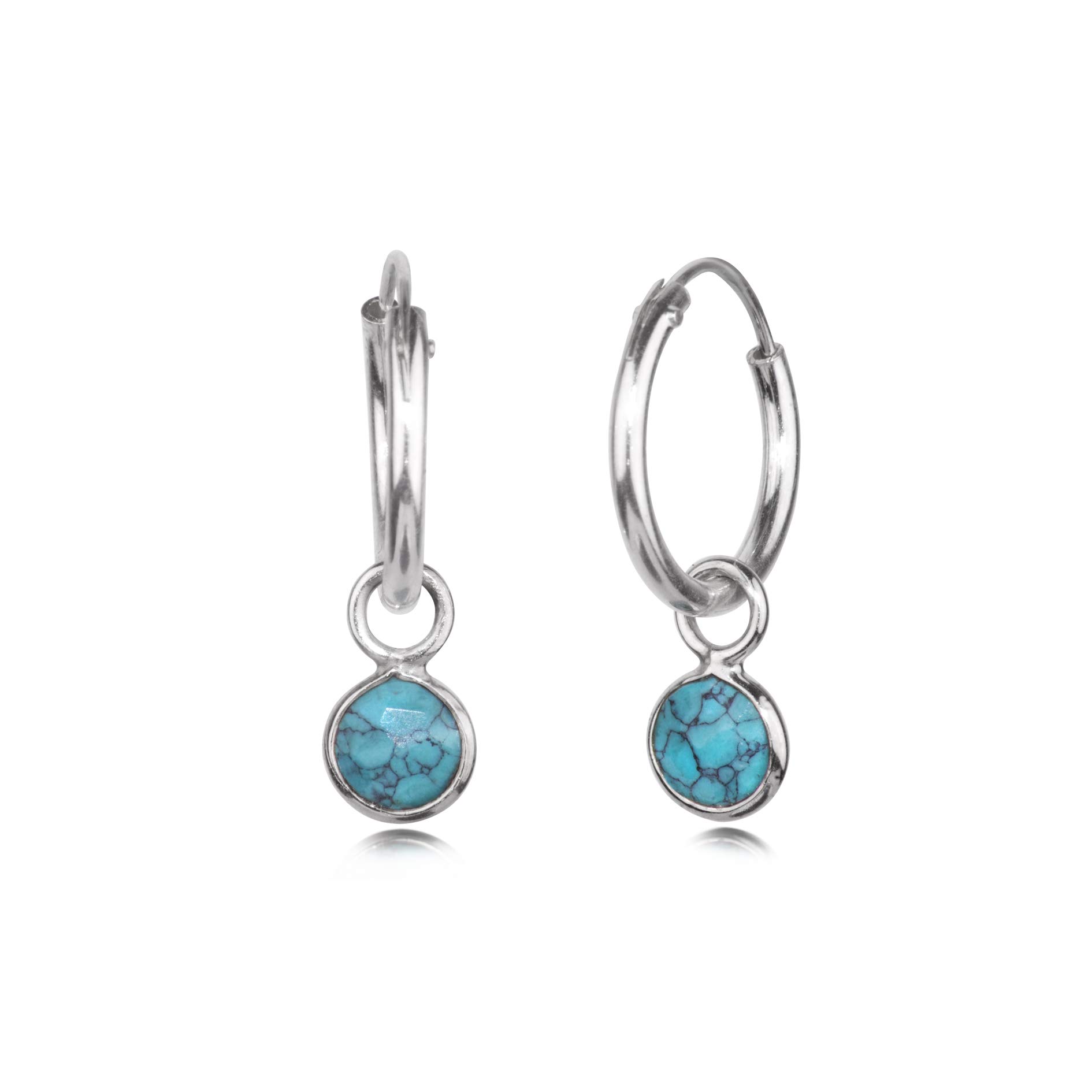 Hoop Earrings in Nickel-Free 925 Sterling Silver with Tibetan Turquoise Charm
