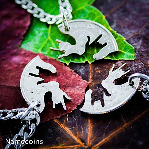 3 Best Friend Necklaces, ASL I Love You Hands, 3 BFF Gifts or Family Jewelry, Hand Cut into a Half Dollar, By NameCoins