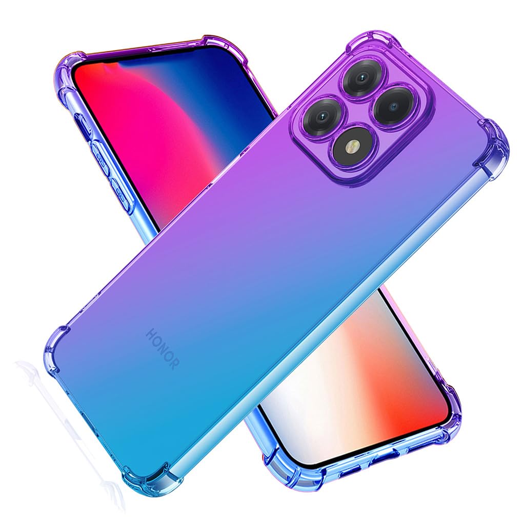 SEAHAI Case for HONOR X6b, Gradient Color Ultra-Slim Crystal Transparent Cover Clear Back [Anti-Yellow] Soft TPU Silicone Shockproof Bumper Cover, Purple/Blue
