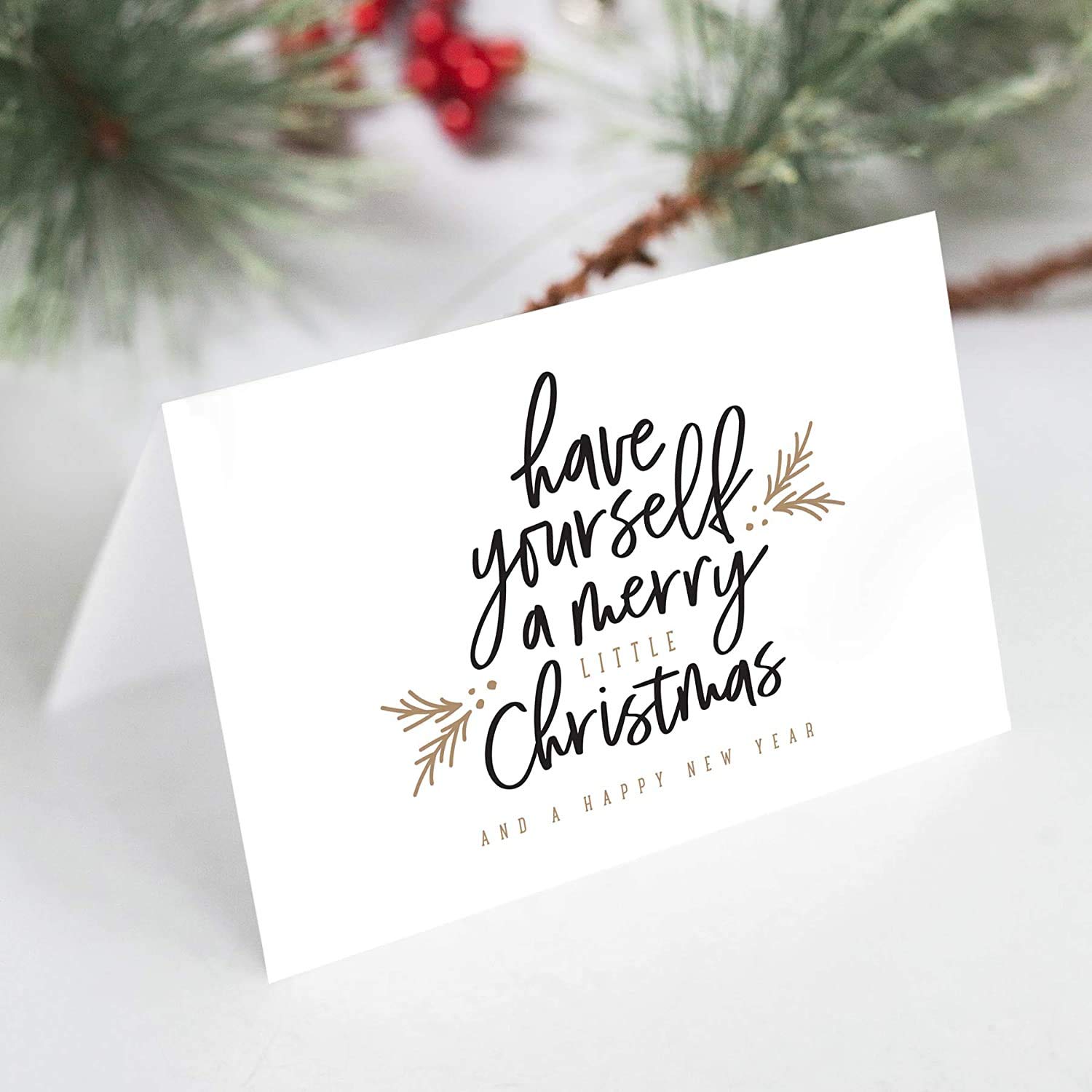 Bliss Collections Merry Little Christmas Greeting Cards with Envelopes (25 Pack), 102 x 152 mm Folded, Tented Gold Holiday Cards, Made in the UK