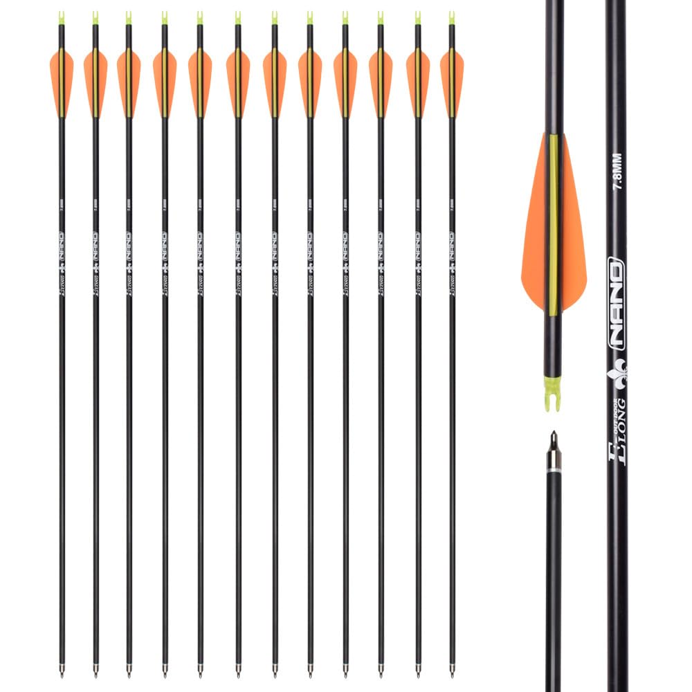 32 inch Carbon Arrow Hunting Arrows Spine 500 with 100 Grain Removable Tips for Archery Compound Bow Recurve Bow Practice Shooting (Pack of 12)