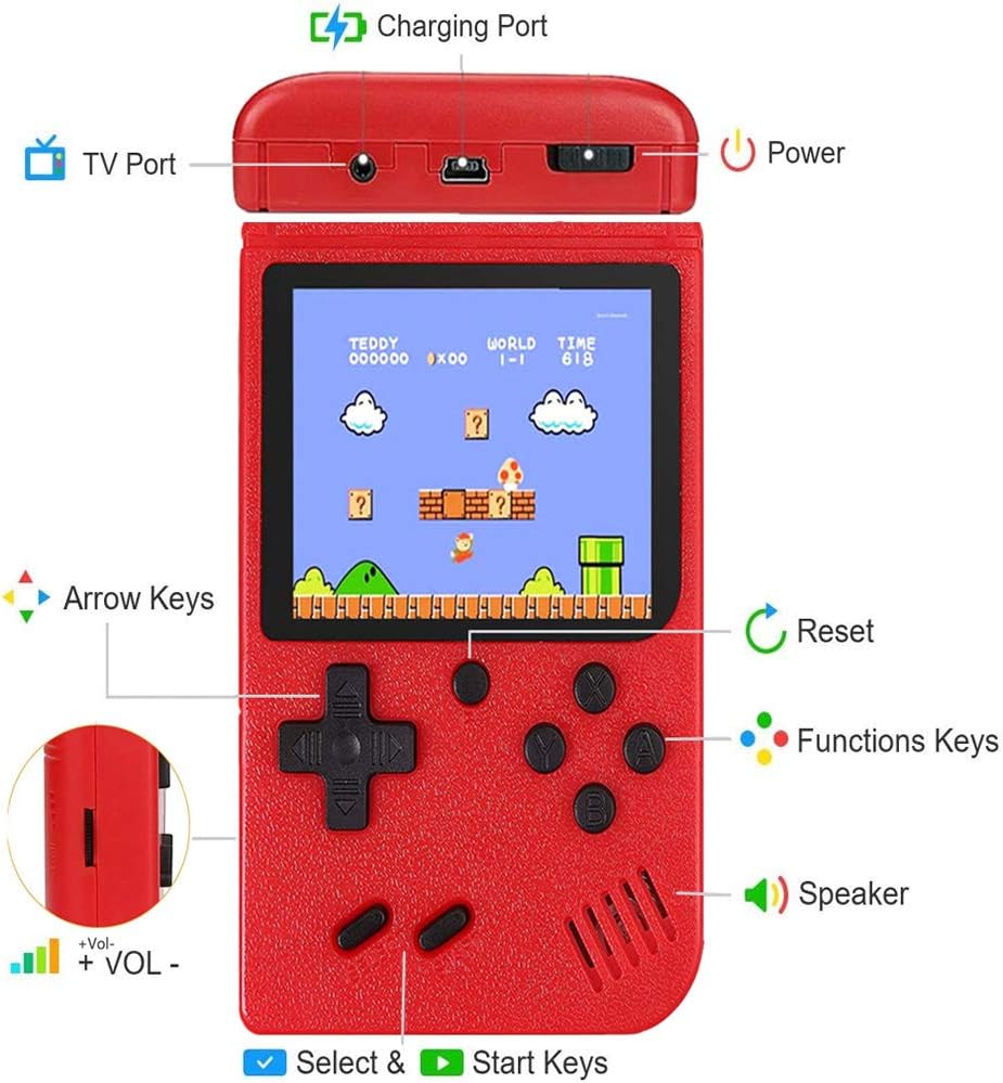 Handheld Game Console, Retro Mini Game Player with 400 Classical Games, 3 inch Screen Video Games Console Support for Connecting TV & Two Players1020mAh Rechargeable Battery Present for Kids/Adult: Toys & Games