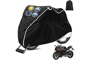 HCFGS Motorcycle Covers All Season Motorbike Covers Universal Weather Waterproof Sun Outdoor Protection Tear Proof with Night Reflective & Lock-Holes Storage Bag, Fits up to 96.5" Motorcycles Vehicle Cover
