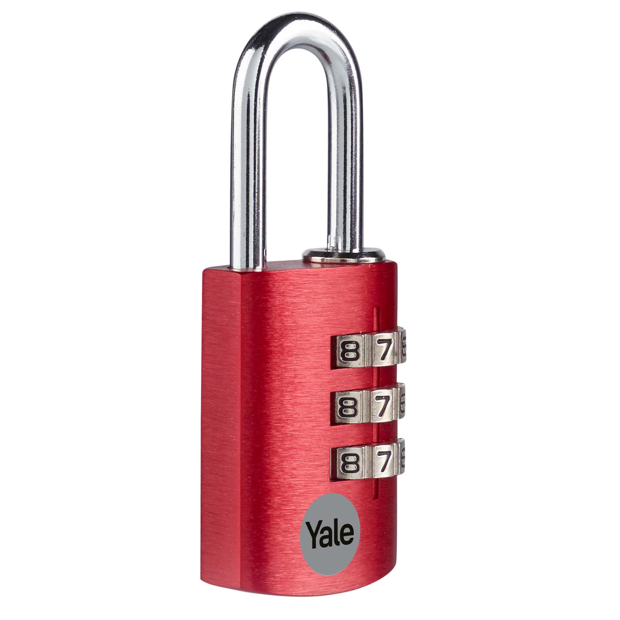 Yale YE3CB/28/126/1/CO - Standard Protection - Aluminium Combination Padlock Red 28 mm - Steel Shackle - 3 Combination Lock