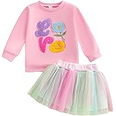 Honganda Toddler Baby Girl Valentine's Day Outfit Love Embroidery Pullover Sweatshirt with Tutu Skirt Holiday Clothes Set