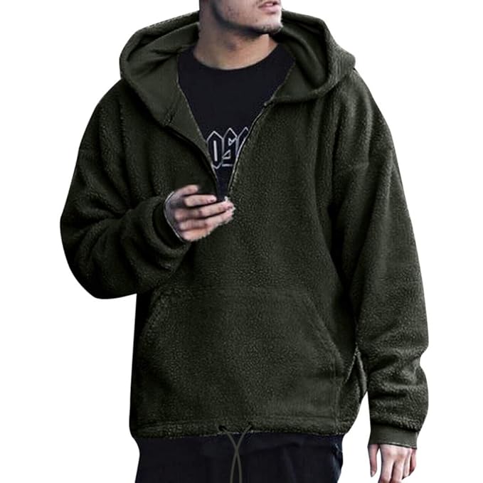 Xmiral Herren Kapuzenpullover Herbst Winter Lässig Lose Reißverschlusskragen Plüsch Kapuzenoberteile