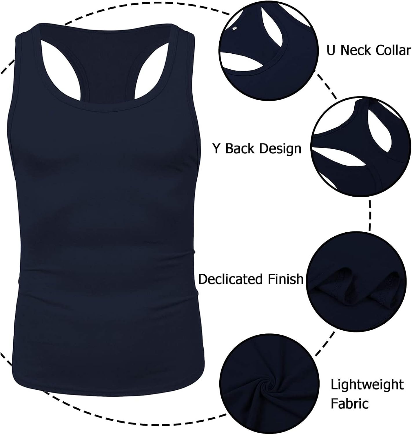 LecGee Men's 2 Pack Tank Top Workout Gym Muscle Tee Fitness Y-Back Vest Bodybuilding Stringer Sleeveless T-Shirt: Clothing