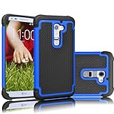 LG G2 Case, Tekcoo(TM) [Tmajor Series] [Blue/Black] Shock Absorbing Hybrid Rubber Plastic Impact Defender Rugged Slim Hard Case Cover Shell Skin For LG G2 AT&T T-mobile Sprint Verizon Unlocked