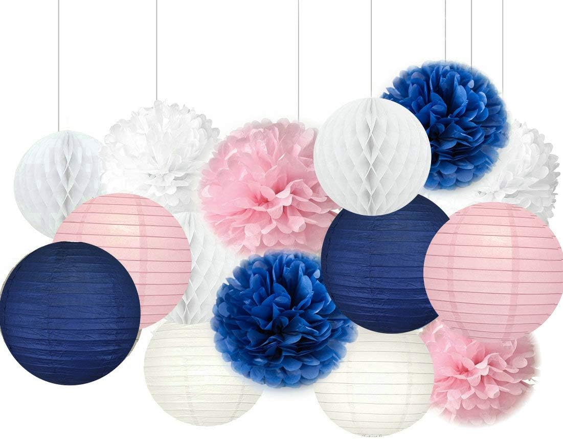 navy blue and pink baby shower decorations