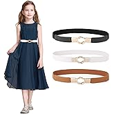 JASGOOD Kids Skinny Elastic Stretch Belts for girls with Easy Buckle Toddler School Uniform Dress Belts