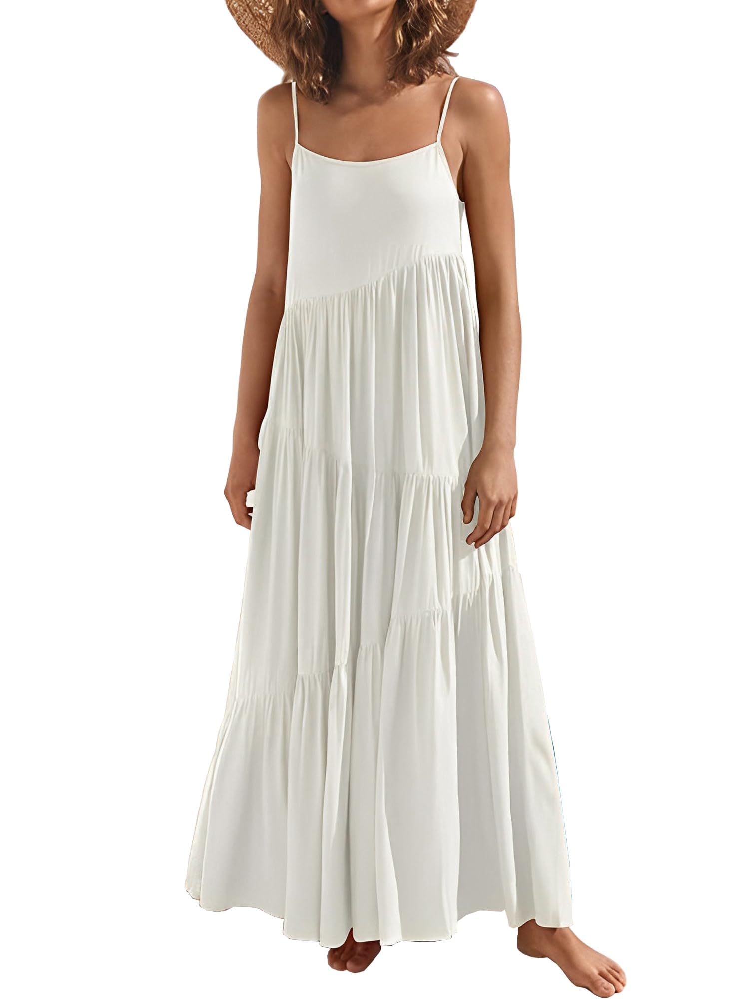 LCRRRN Womens Flowy Summer Dresses 2025 Casual Long Sleeveless Spaghetti  Strap Asymmetric Tiered Beach Maxi Dress White M/L one size for sale |  Delran, NJ | Nellis Auction