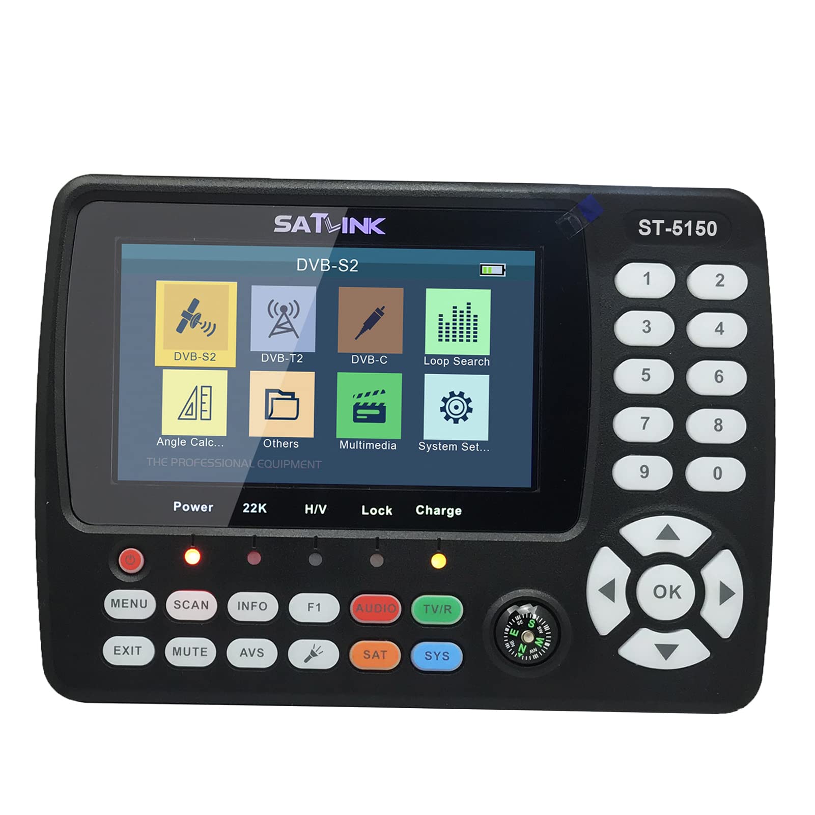 VISLONE Satellite Finder, 4.3 Inch High Definition TFT LCD Screen DVB-S2/T2/C Combo HD Satellite TV Signal Finder, Digital Handheld Satellite Signal Finder H.265 HEVC MPEG-4 UK Plug