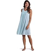 Miss Elaine Nightgown - Women's Short Nylon Tricot Gown, Sleeveless Gown with Petal Embroidery at Round Neck