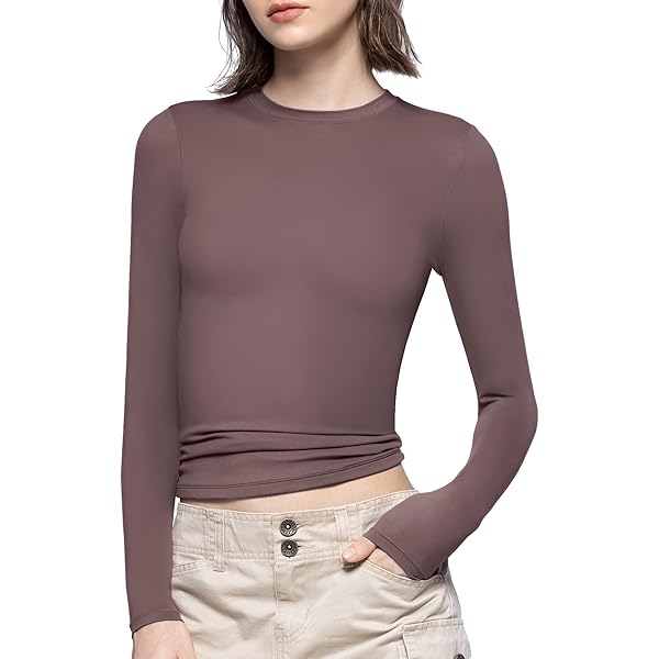 Women Square Neck Long Sleeve T Shirts Slim Fit Tops Basic